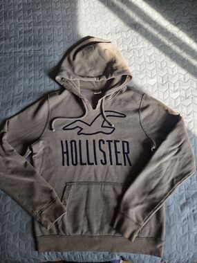 Hollister Hoodie Logo Pullover Beige/Taupe Y2K Style Size M Olive